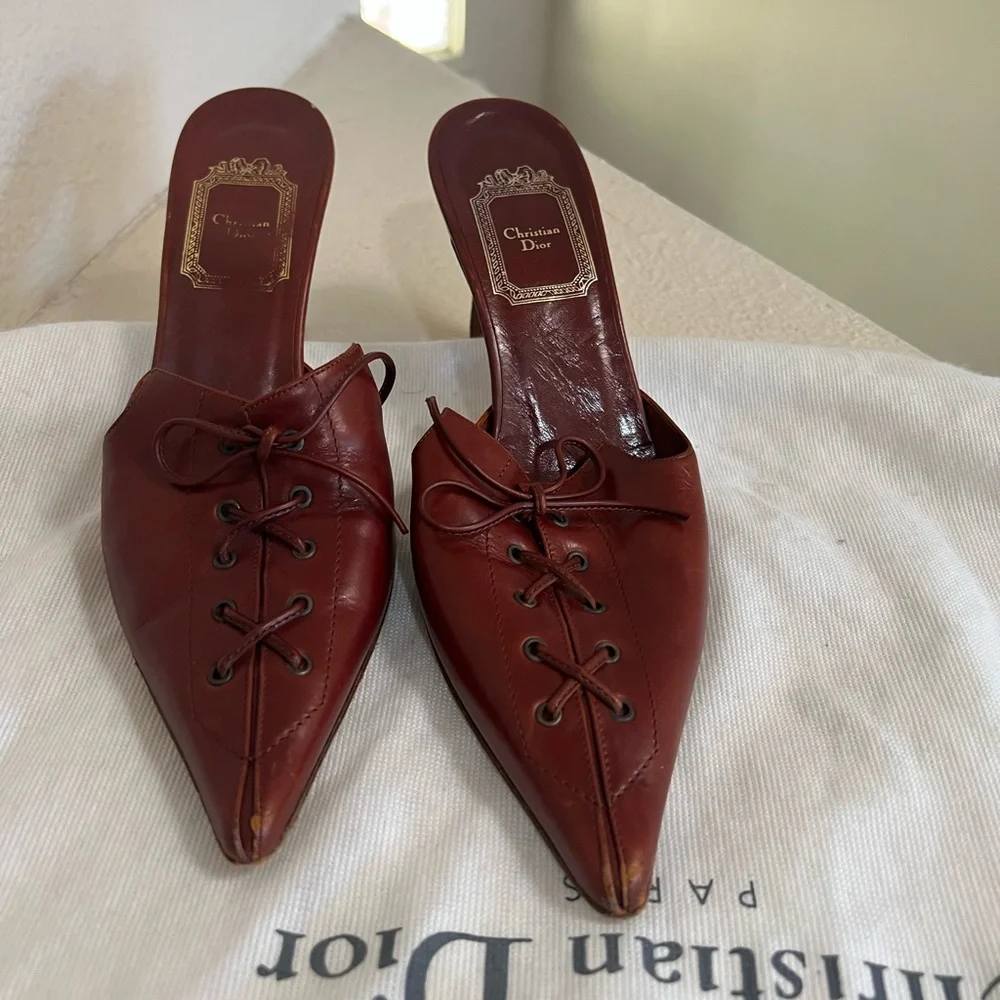 Dior | Shoes | Christian Dior Brown Leather Point Toes Mulesslides